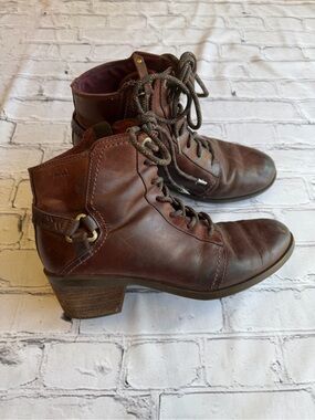 Teva Leather Booties Heeled Boots Brown 9 Lace & Zip Moto Equestrian Outdoor